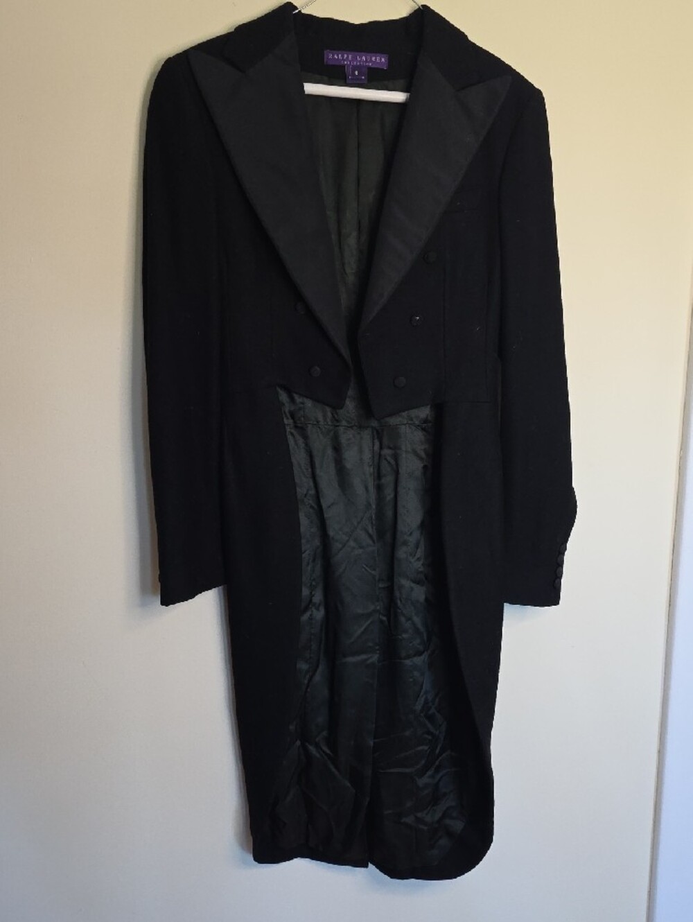 Ralph Lauren Black Cropped Tuxedo Blazer with Peak Lapel 100% Wool - Picture 2 of 11